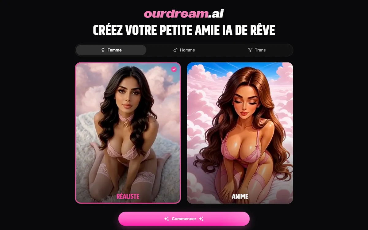 Capture d'écran de la page d'accueil de Ourdream.ai, 3 octobre 2026