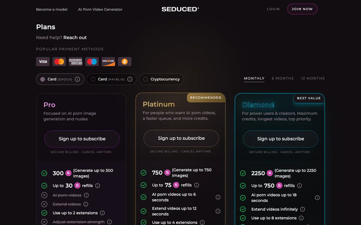 Capture d'écran de la page des tarifs de Seduced.AI, 3 octobre 2026